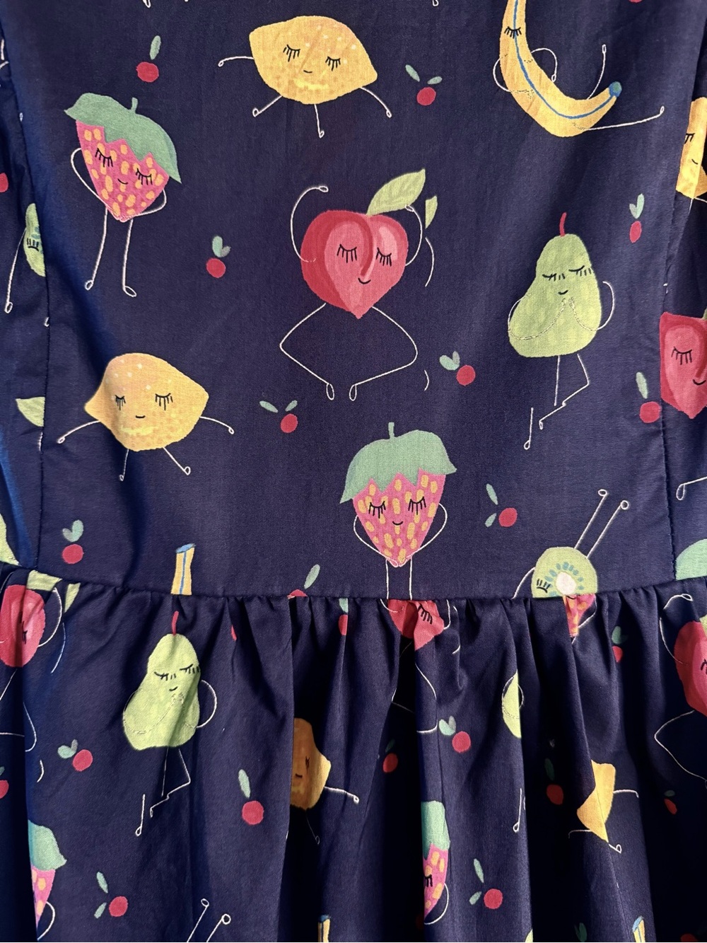 Tulip B Retro Style Navy Fruit Print Sleeveless Dress Pockets Lined NWT - Picture 4 of 5